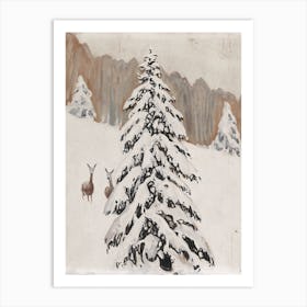 Deer In The Snow 5 Art Print