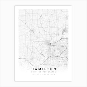 Hamilton Ohio USA White Map Art Print