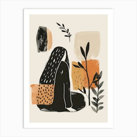 Illustration Of A Woman Sitting On The Ground Art Print