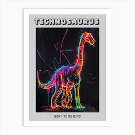 Dinosaur Neon Outlines 2 Poster Art Print