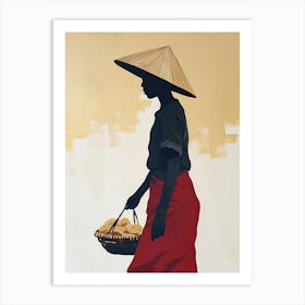 Vietnamese Woman With Basket, Boho Wall Art Print