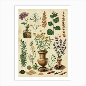 Garden Herbs Vintage Illustration 3 Art Print