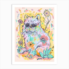 Cute Persian Cat With Flowers Illustration 4 Art Print