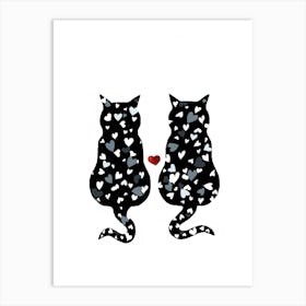 Two Cats With Hearts Art Print