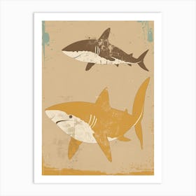 Mustard Minimalist Sharks Art Print
