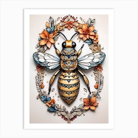 Bee With Flowers Art Print