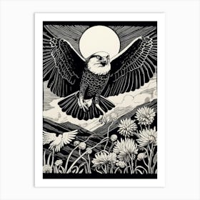 B&W Bird Linocut Osprey 3 Art Print