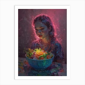 Girl Eating Salad Art Print