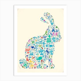 Rabbit Vacation And Summer Fun Icons Background Art Print