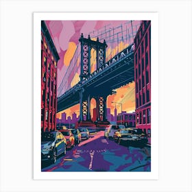 Dumbo Down Under The Manhattan Bridge Overpass Colourful Silkscreen Illustration 2 Art Print
