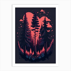 A Fantasy Forest At Night In Red Theme 30 Art Print