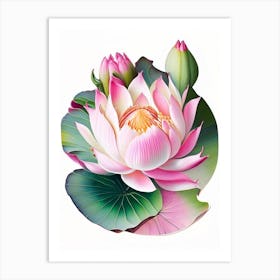 Pink Lotus Decoupage 1 Art Print