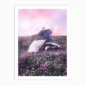 Baby Elephant And Pillows In The Flowers Art Print