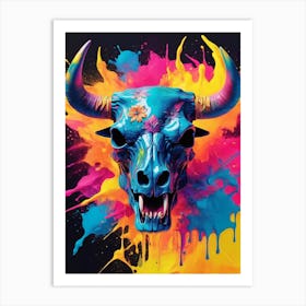 Floral Bull Skull Neon Iridescent Painting (28) Art Print