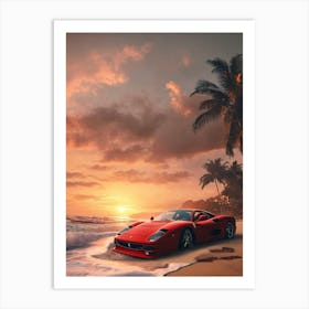 Ferrari Drifting On a sunruse beach Art Print