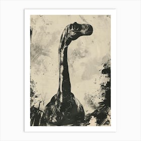 Edmontosaurus Dinosaur Black Ink & Sepia Illustration 2 Art Print