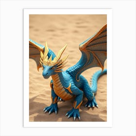 Blueand Gold Dragon in Sand Art Print