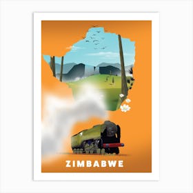 Zimbabwe Locomotive Travel map Art Print