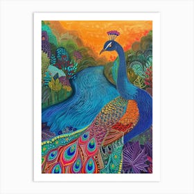 Colourful Pattern Peacock By The River 2 Art Print