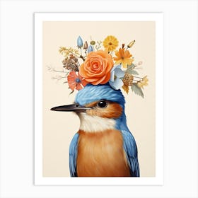 Bird With A Flower Crown Bluebird 1 Art Print
