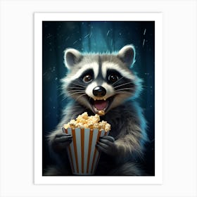 Cartoon Bahamian Raccoon Eating Popcorn At The Cinema 4 Art Print