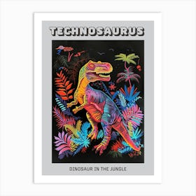 Neon Dinosaur In The Jungle 2 Poster Art Print