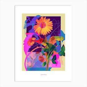 Calendula 4 Neon Flower Collage Poster Art Print
