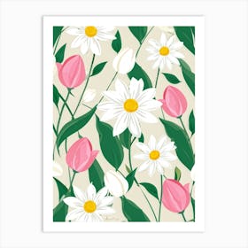 Bouquet Of Spring Flowers Including Tulips White Roses And Daisies Set Against A Botanical Garden (4) Art Print