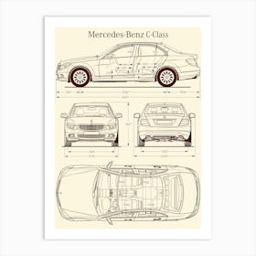 Mercedes Benz C Class 2007 car blueprint 1 Art Print