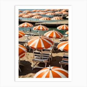 Orange And White Umbrellas On The Beach Art Print