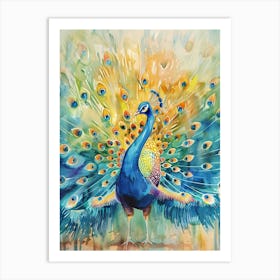 Peacock Colourful Watercolour 3 Art Print