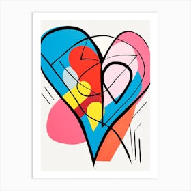 Abstract Heart Lines Geometric Blue Pink Yellow Art Print