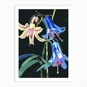 Neon Flowers On Black Bluebell 2 Art Print