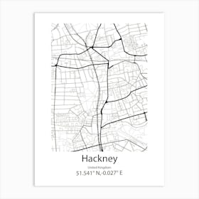 Hackney,United Kingdom Minimalist Map Art Print