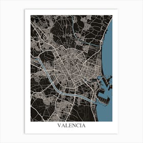 Valencia Black Blue Art Print