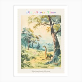 Dinosaur In The Meadow Vintage Storybook Painting Poster Art Print