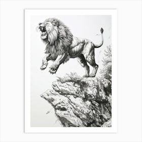 Barbary Lion Relief Illustration On A Cliff 1 Art Print