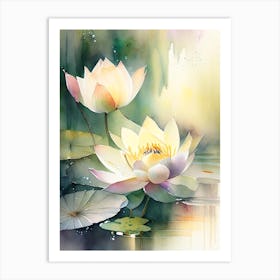 Lotus Flowers In Park Storybook Watercolour 2 Art Print