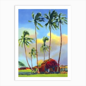 Hawaii, Lonely Cottage With Palms, Travel Poster Art Print