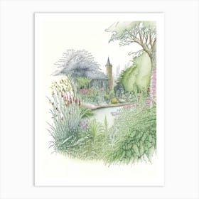 Bodnant Garden, United Kingdom Vintage Pencil Drawing Art Print