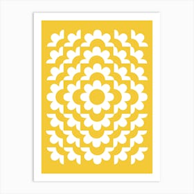 Midcentury Modern Abstract Geometric Flower Pattern Floral in Mustard Yellow Gold 1 Art Print