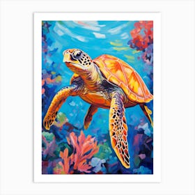 Brushstroke Sea Turtle With Coral 9 Art Print