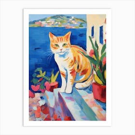 Painting Of A Cat In Crete Greece 3 Art Print