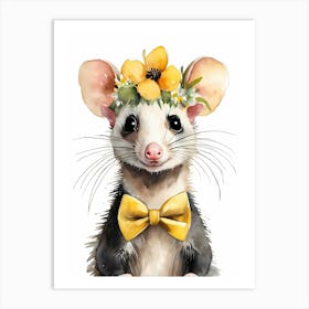 Baby Opossum Flower Crown Bowties Woodland Animal Nursery Decor (26) Result Art Print
