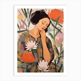 Woman With Autumnal Flowers Protea 1 Art Print