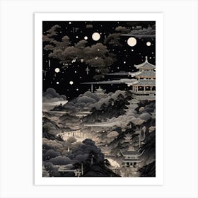 Shikoku Pilgrimage In Shikoku, Ukiyo E Black And White Line Art Drawing 1 Art Print