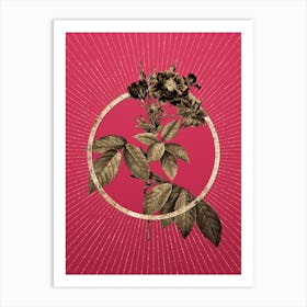 Gold Boursault Rose Glitter Ring Botanical Art on Viva Magenta Art Print