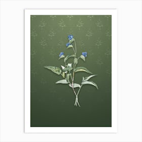 Vintage Blue Spiderwort Botanical on Lunar Green Pattern n.0425 Art Print