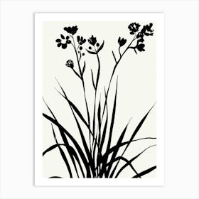 Silhouetted of a Grass Black and White Botanical Art Print