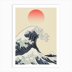 The Great Wave Off Kanagawa Inspired Art Print Red Sun Art Print